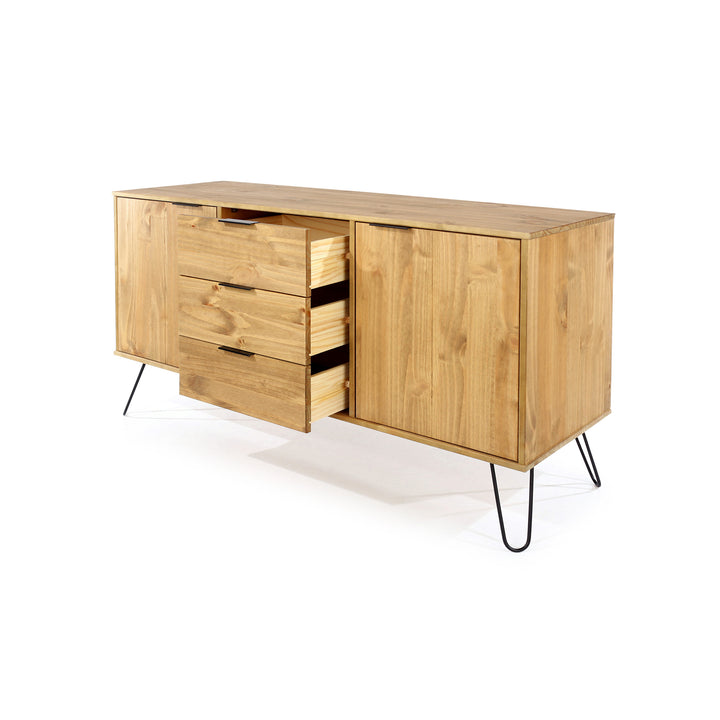 Augusta Pine Medium Sideboard With 2 Doors, 3 Drawers Antique Waxed Pine Black (DHD) Image 4
