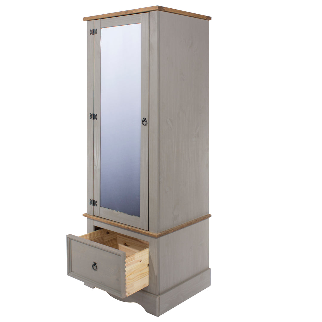 Corona Grey Armoire With Mirrored Door Grey Wax Antique Waxed Pine (DHD) Image 4