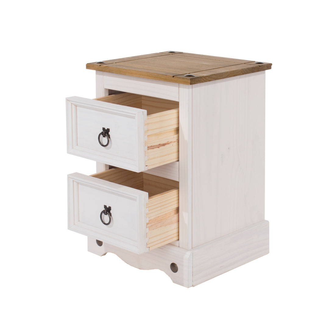 Corona White 2 Drawer Petite Bedside Cabinet White Wax Antique Waxed Pine (DHD) Image 4