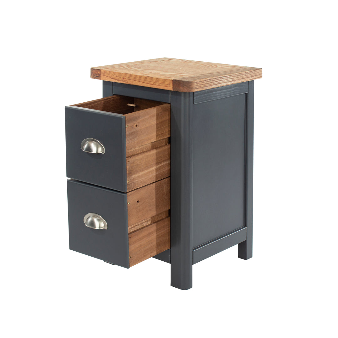 Dunkeld 2 Drawer Petite Bedside Cabinet Midnight Blue Antique Oak Effect Wax (DHD) Image 4