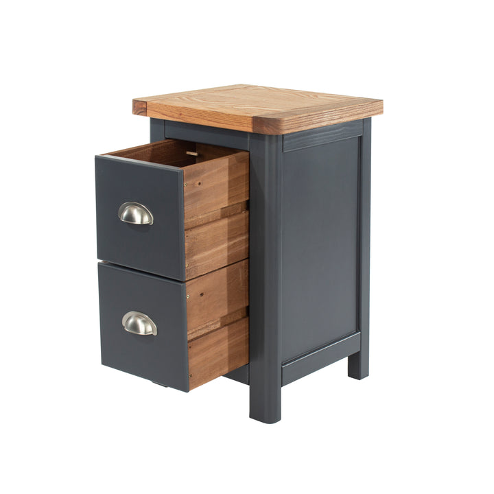 Dunkeld 2 Drawer Petite Bedside Cabinet Midnight Blue Antique Oak Effect Wax (DHD) Image 4