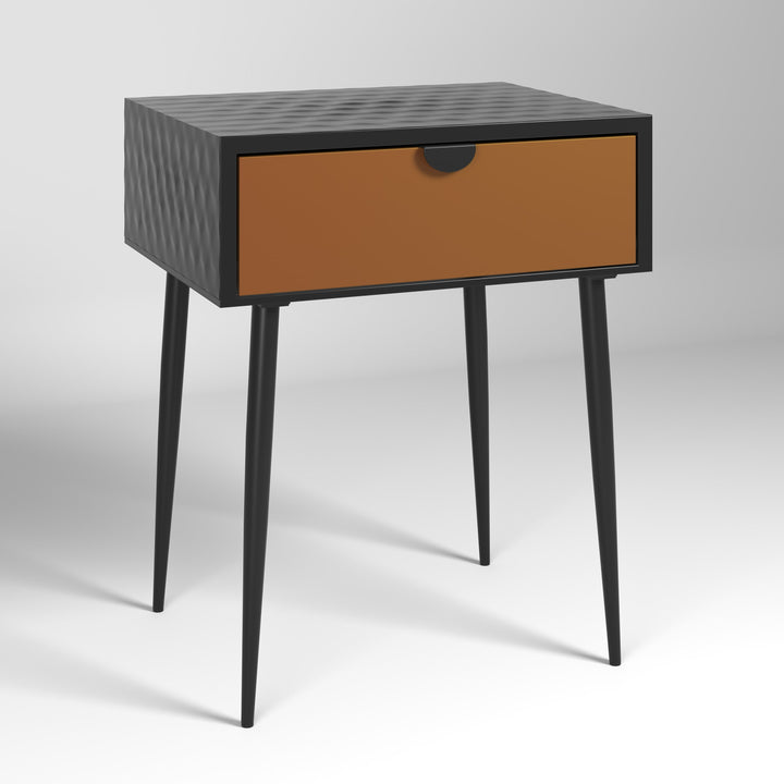 Options Jupiter Metal 1 Drawer Bedside Cabinet, Copper Drawer With Black Handle Legs Black Copper (Self Assembly) (DHD)