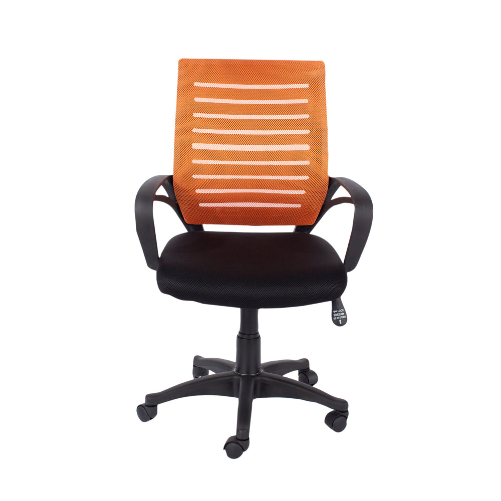 Loft Home Office Study Chair With Arms, Orange Mesh Back, Black Fabric Seat & Black Base Black Orange (DHD) Image 2