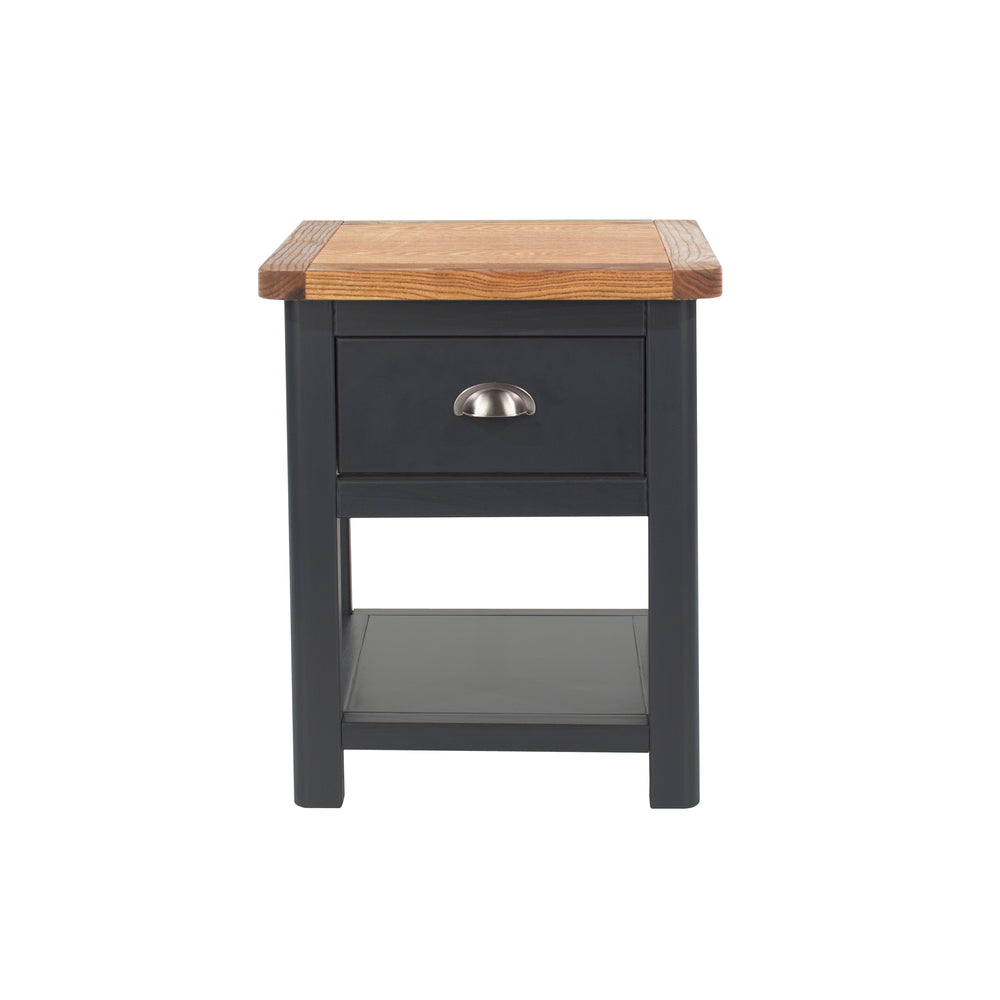 Dunkeld 1 Drawer Bedside Cabinet Midnight Blue Antique Oak Effect Wax (DHD) Image 2