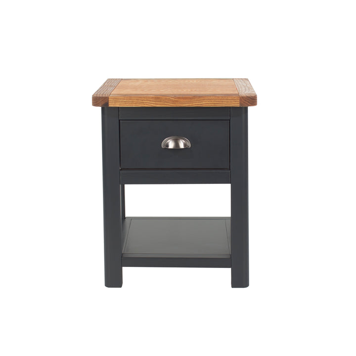 Dunkeld 1 Drawer Bedside Cabinet Midnight Blue Antique Oak Effect Wax (DHD) Image 2