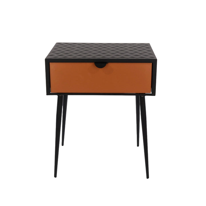 Options Jupiter Metal 1 Drawer Bedside Cabinet, Copper Drawer With Black Handle Legs Black Copper (Self Assembly) (DHD)