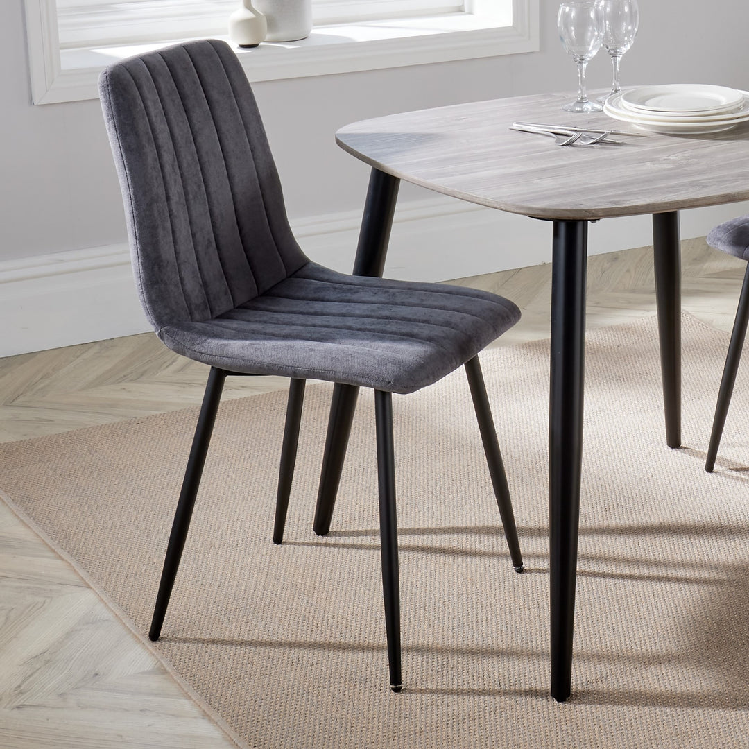 Aspen Straight Stitch Grey Dining Chair, Black Tapered Legs (Pair) Grey Black (DHD) Image 5