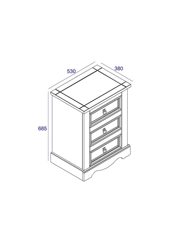 Corona Grey 3 Drawer Bedside Cabinet  Grey Wax Antique Waxed Pine (DHD) Image 6