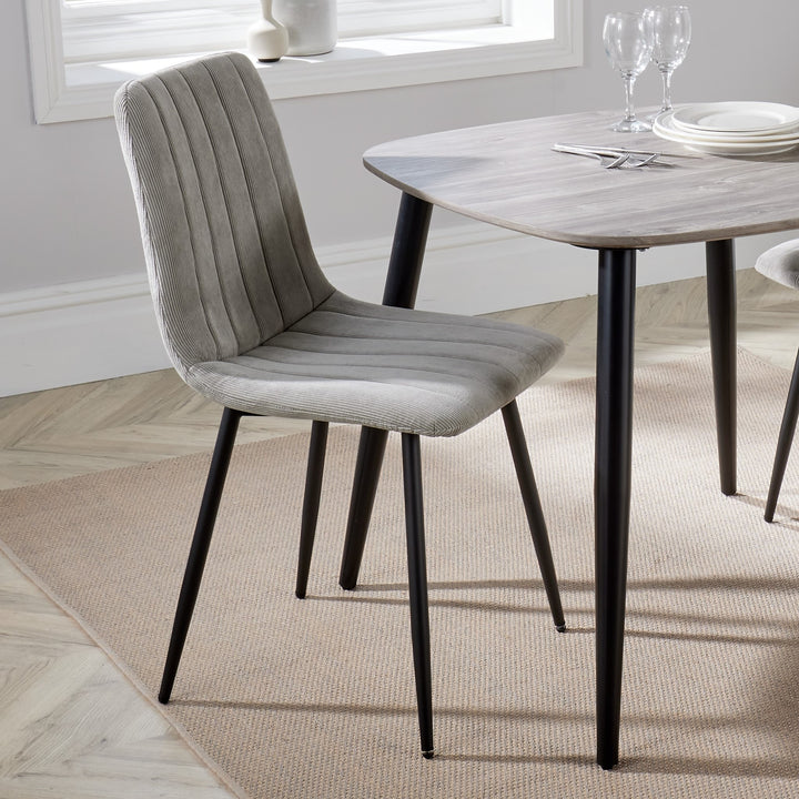 Aspen Straight Stitch Lt Grey Cord Dining Chair, Black Tapered Legs (Pair) Light Grey Black (DHD) Image 5
