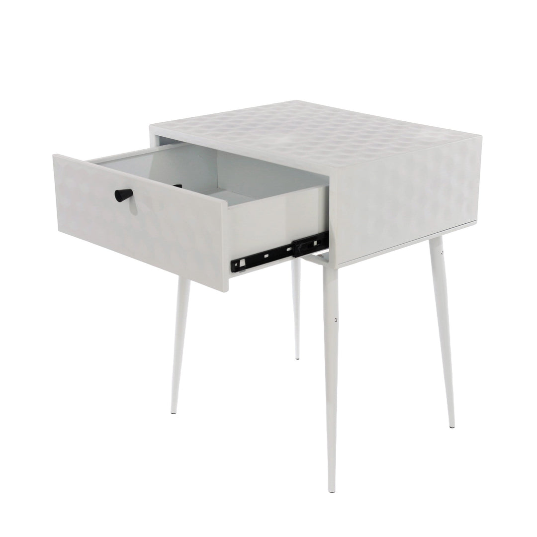 Options Saturn Metal 1 Drawer Bedside Cabinet, White With Gold Handle  White Gold (Self Assembly) (DHD)
