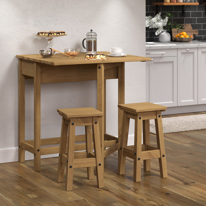 Corona Breakfast Drop Leaf Table & 2 Stools Set Antique Waxed Pine  (DHD) Image 6