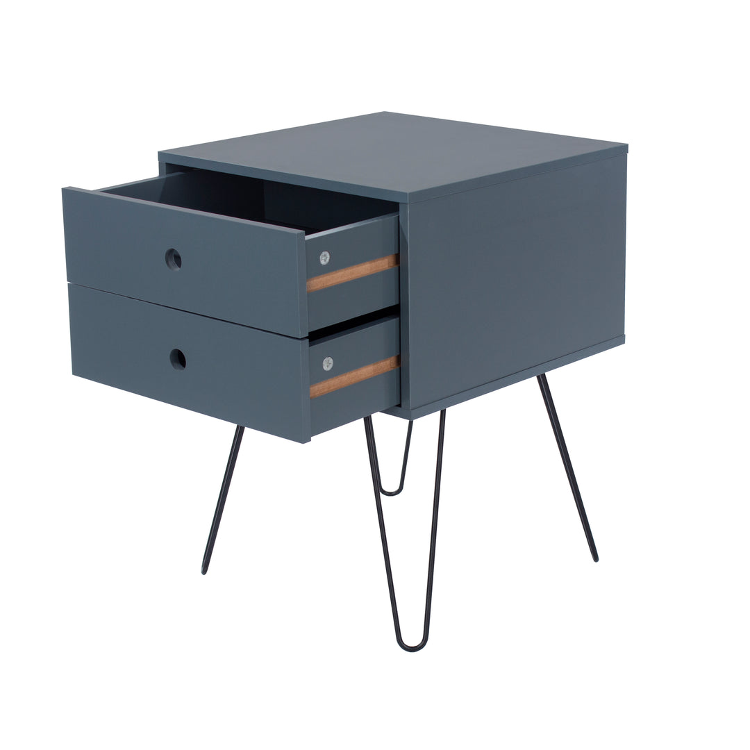 Options Blue Telford, Metal Leg 2 Drawer Bedside Cabinet Blue Black (DHD) Image 4