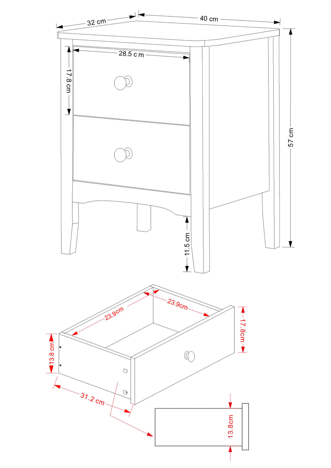 Como White 2 Drawer Bedside Cabinet  White  (DHD) Image 6