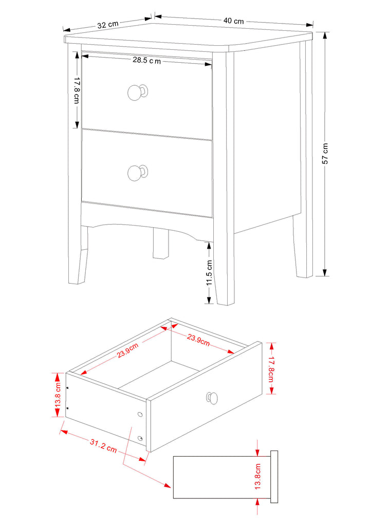 Como White 2 Drawer Bedside Cabinet  White  (DHD) Image 6