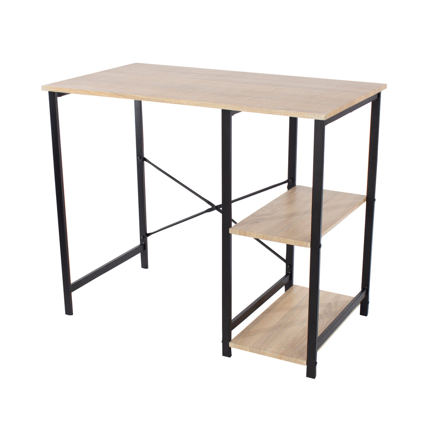 Loft Home Office Study Desk With Side Storage, Oak Effect Top With Black Metal Legs Oak Black (DHD) Image 1