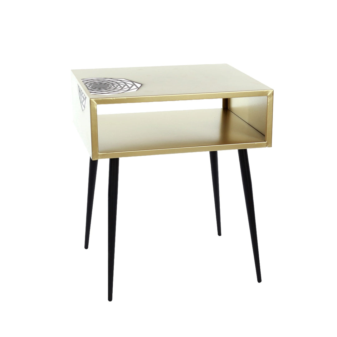 Options Galaxy Metal Bedside Table, Gold With Black Legs Gold Black (Self Assembly) (DHD)