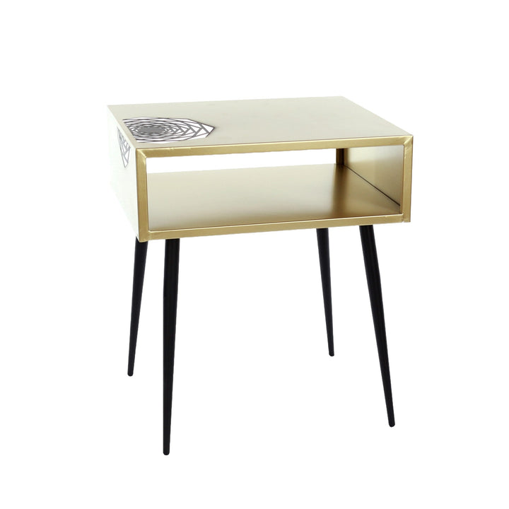 Options Galaxy Metal Bedside Table, Gold With Black Legs Gold Black (Self Assembly) (DHD)