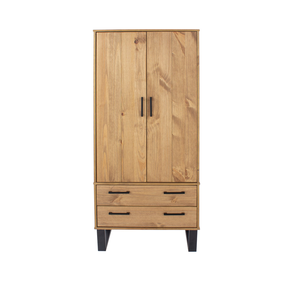 Texas 2 Door, 2 Drawer Wardrobe Antique Waxed Pine Black (DHD) Image 2