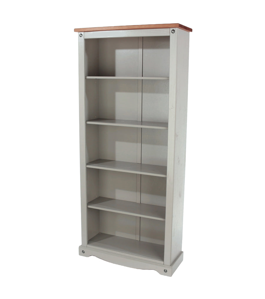Corona Grey Tall Bookcase Grey Wax Antique Waxed Pine (DHD) Image 1