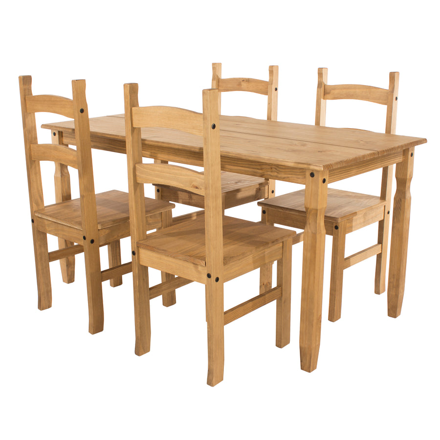 Corona Rectangular Dining Table & 4 Chair Set      Antique Waxed Pine  (DHD) Image 1
