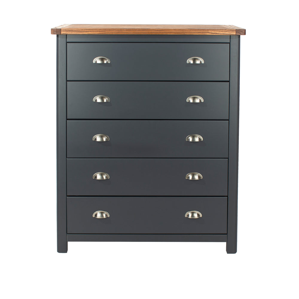 Dunkeld 5 Drawer Chest Midnight Blue Antique Oak Effect Wax (DHD) Image 2