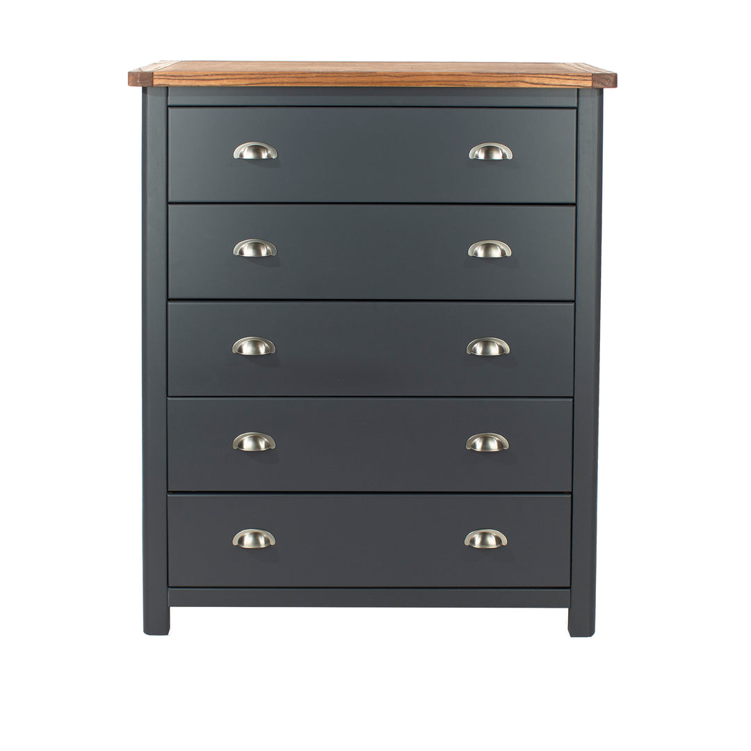 Dunkeld 5 Drawer Chest Midnight Blue Antique Oak Effect Wax (DHD) Image 2