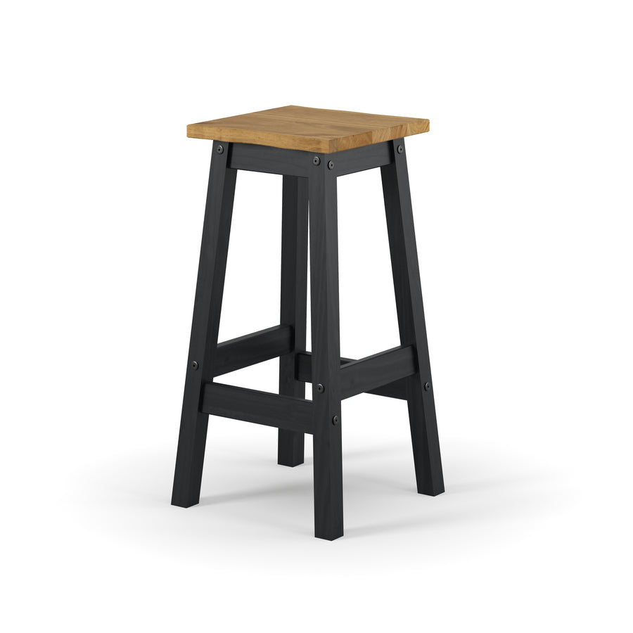 Corona Black Live Edge High Breakfast Stools (Pair) Black Antique Waxed Pine (DHD) Image 1