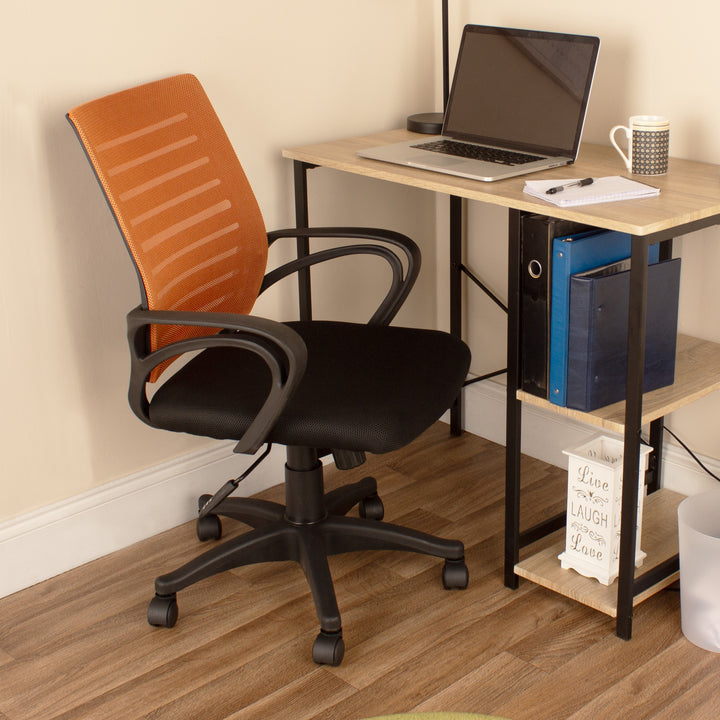 Loft Home Office Study Chair With Arms, Orange Mesh Back, Black Fabric Seat & Black Base Black Orange (DHD) Image 4