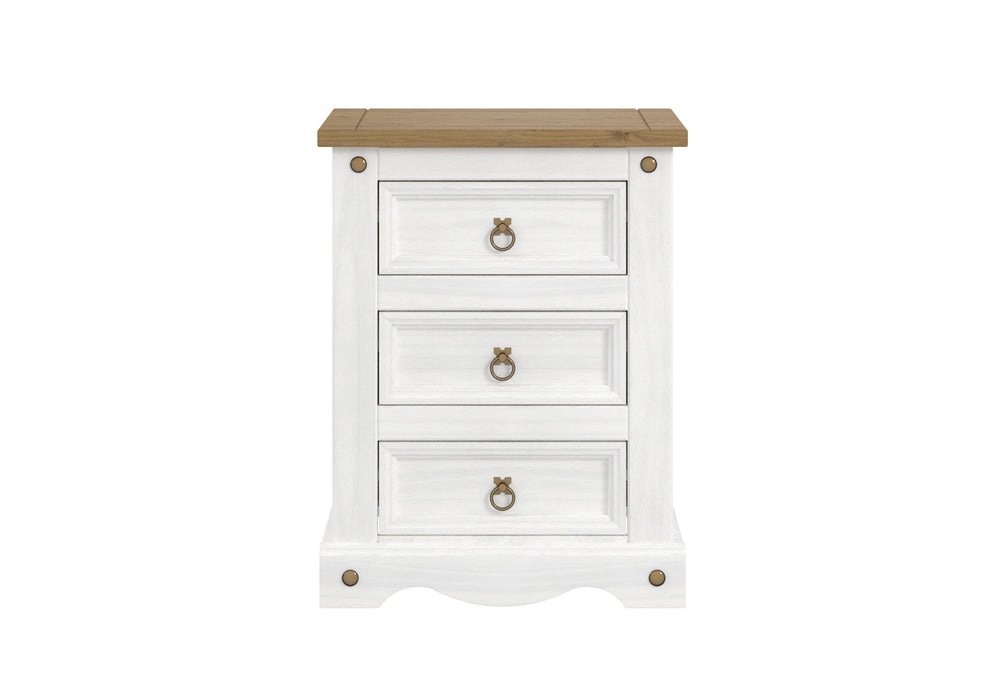 Corona White 3 Drawer Bedside Cabinet  White Wax Antique Waxed Pine (DHD) Image 2
