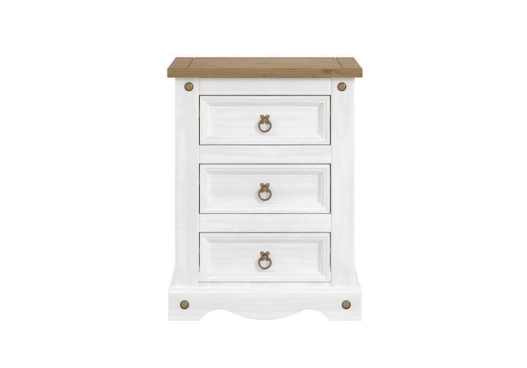 Corona White 3 Drawer Bedside Cabinet  White Wax Antique Waxed Pine (DHD) Image 2