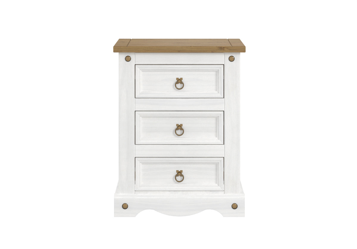 Corona White 3 Drawer Bedside Cabinet  White Wax Antique Waxed Pine (DHD) Image 2