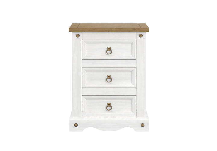 Corona White 3 Drawer Bedside Cabinet  White Wax Antique Waxed Pine (DHD) Image 2