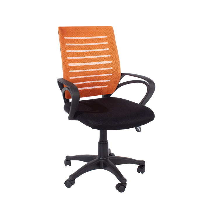 Loft Home Office Study Chair With Arms, Orange Mesh Back, Black Fabric Seat & Black Base Black Orange (DHD) Image 3