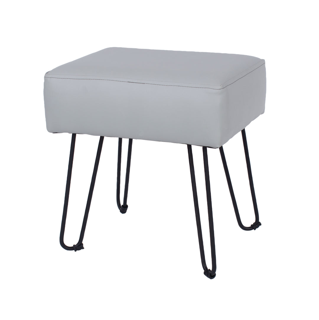 Soft Furnishings Grey Pu Upholstered Rectangular Stool With Black Metal Legs Grey Black (DHD) Image 1