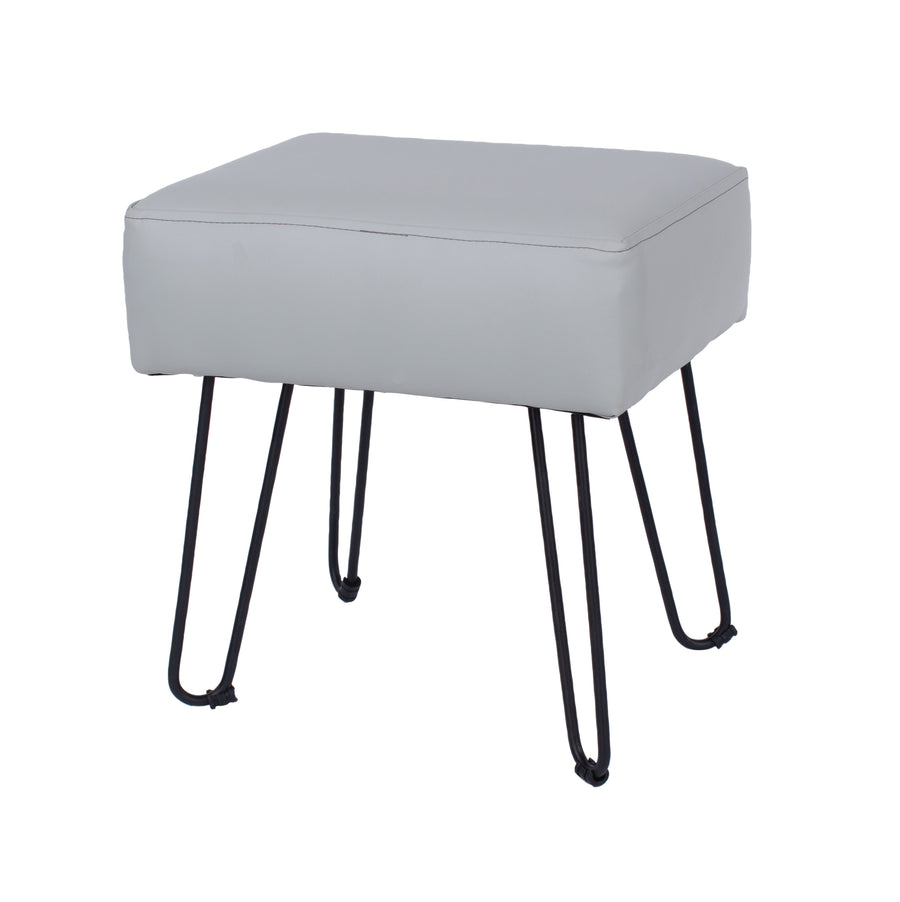 Soft Furnishings Grey Pu Upholstered Rectangular Stool With Black Metal Legs Grey Black (DHD) Image 1
