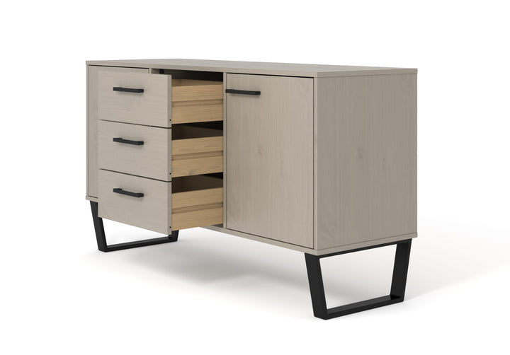 Texas Medium Sideboard With 2 Doors, 3 Drawers Grey Waxed Pine Black (DHD) Image 3