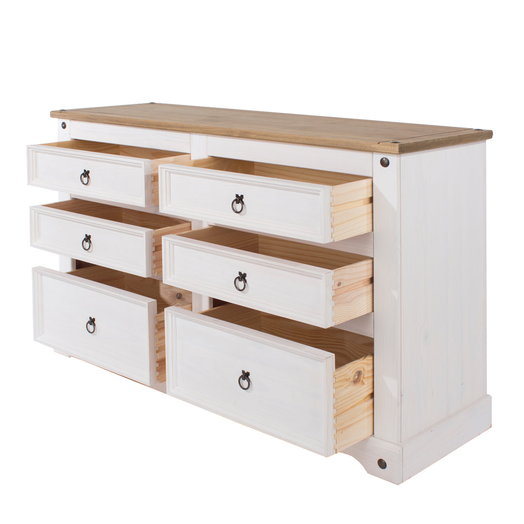 Corona White 3+3 Drawer Wide Chest  White Wax Antique Waxed Pine (DHD) Image 4