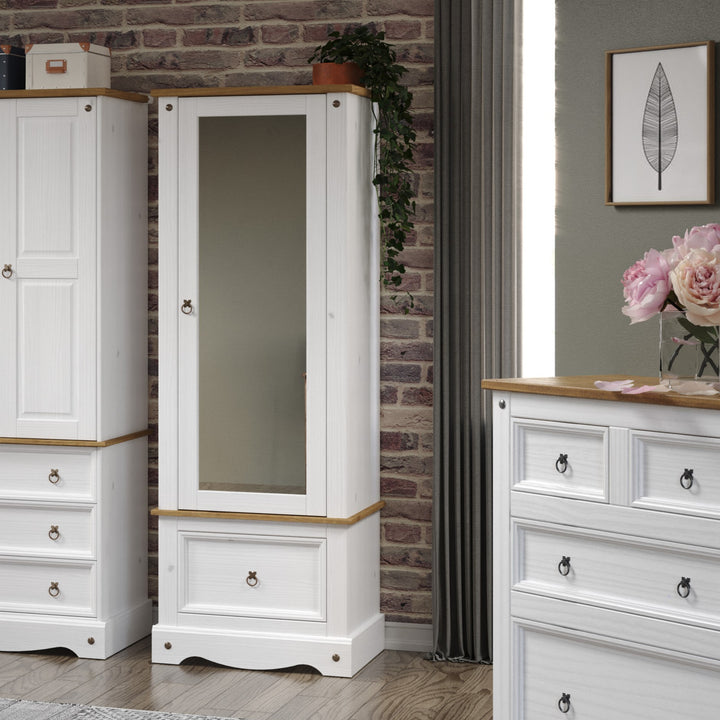 Corona White Armoire With Mirrored Door White Wax Antique Waxed Pine (DHD) Image 3