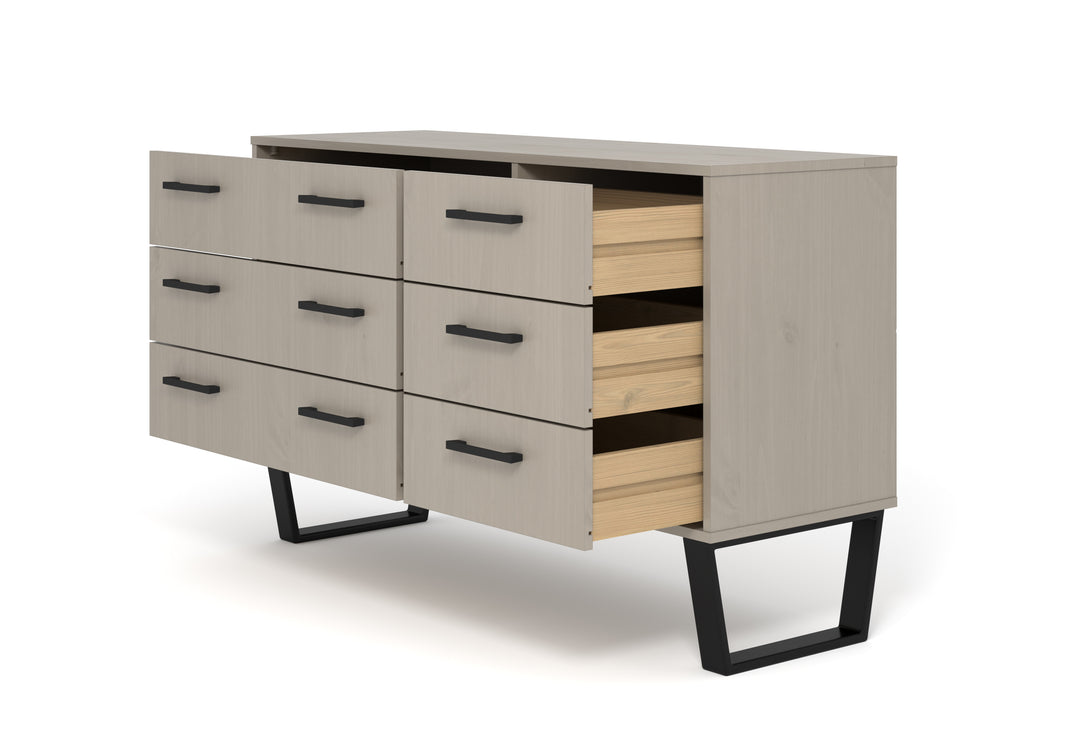 Texas 3+3 Drawer Wide Chest Of Drawers  Grey Waxed Pine Black (DHD) Image 3