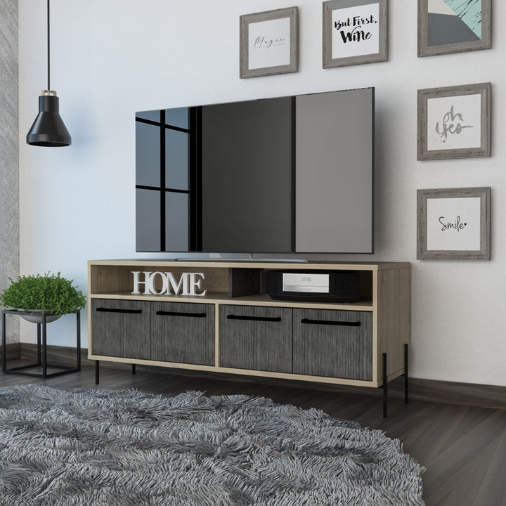 Harvard Wide Screen Tv Rack With 4 Doors Washed Oak Carbon Grey Oak (DHD) Image 4