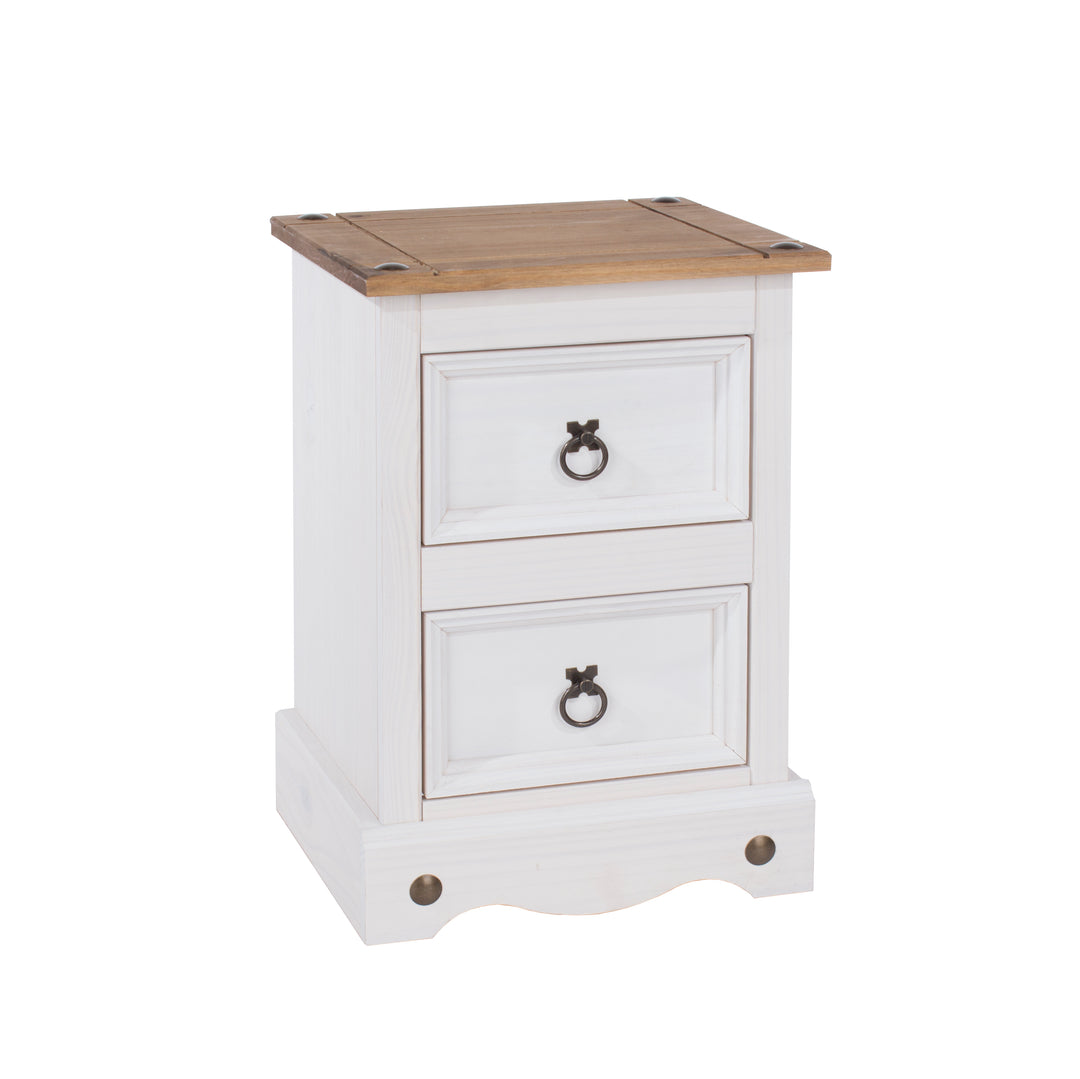 Corona White 2 Drawer Petite Bedside Cabinet White Wax Antique Waxed Pine (DHD) Image 3