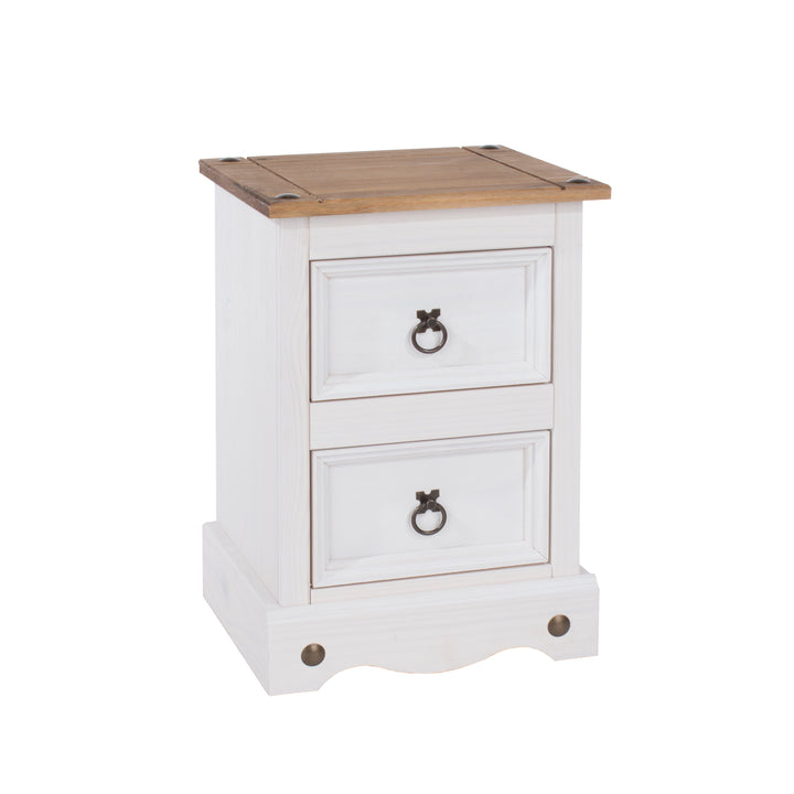 Corona White 2 Drawer Petite Bedside Cabinet White Wax Antique Waxed Pine (DHD) Image 3
