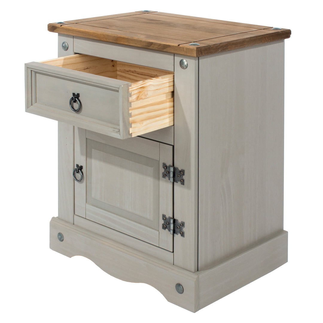 Corona Grey 1 Door, 1 Drawer Bedside Cabinet  Grey Wax Antique Waxed Pine (DHD) Image 3