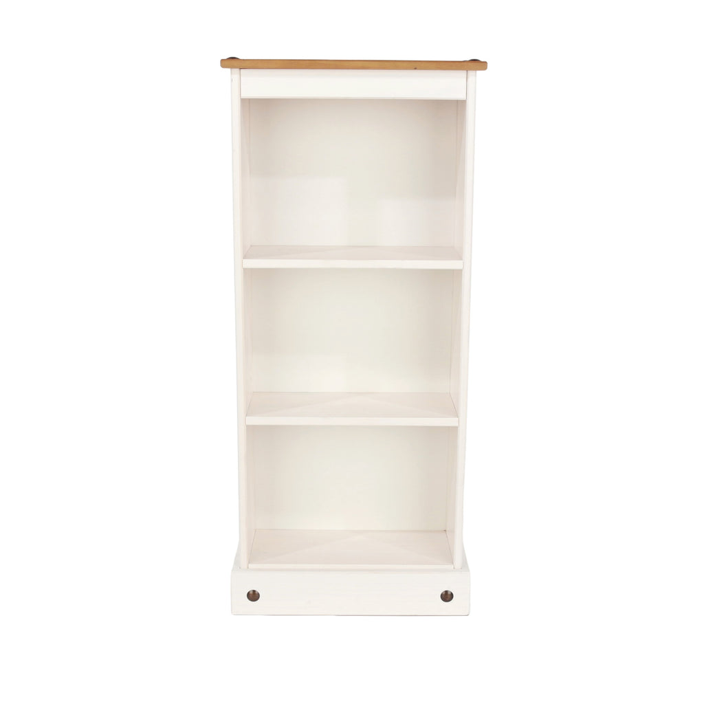Corona White Low Narrow Bookcase White Wax Antique Waxed Pine (DHD) Image 1