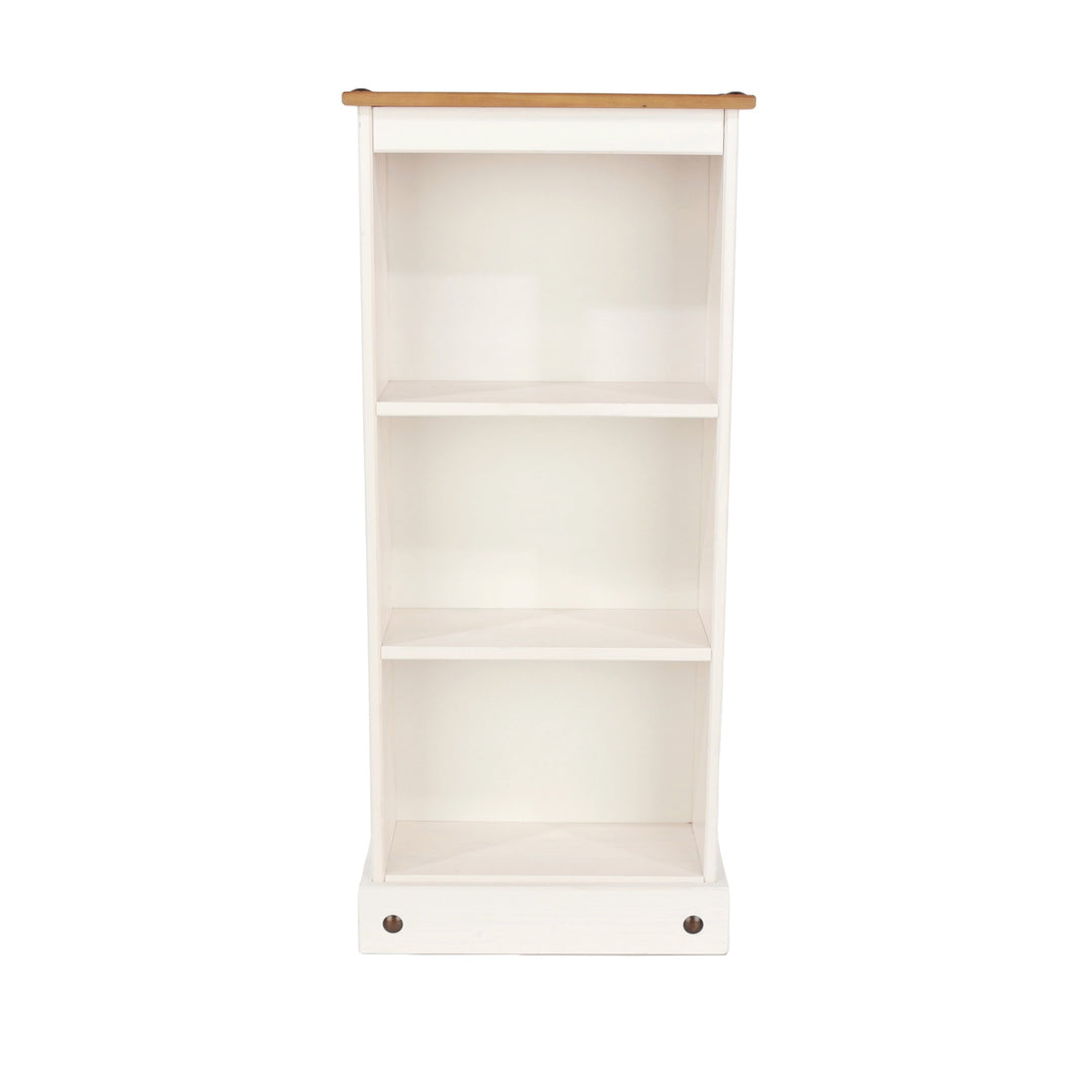 Corona White Low Narrow Bookcase White Wax Antique Waxed Pine (DHD) Image 1