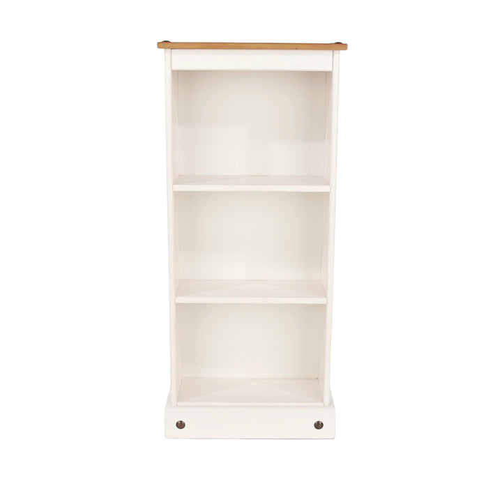 Corona White Low Narrow Bookcase White Wax Antique Waxed Pine (DHD) Image 1