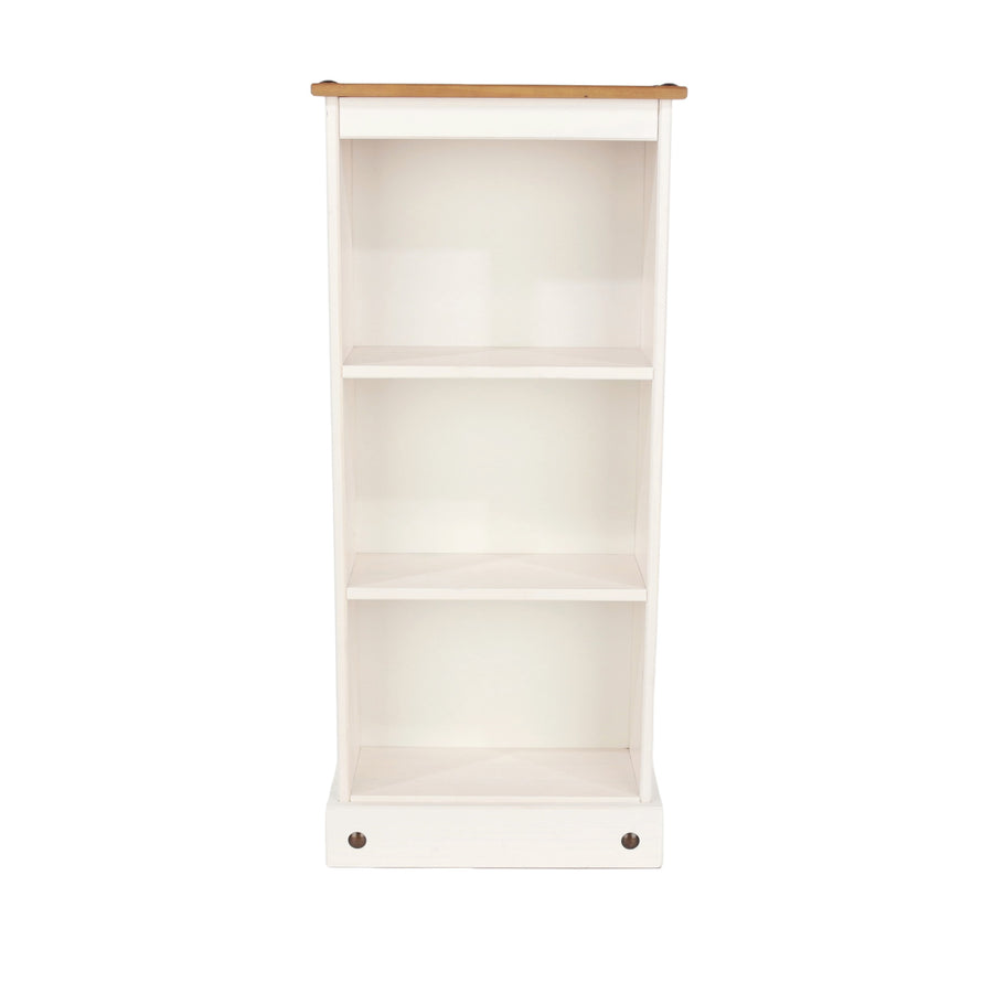 Corona White Low Narrow Bookcase White Wax Antique Waxed Pine (DHD) Image 1