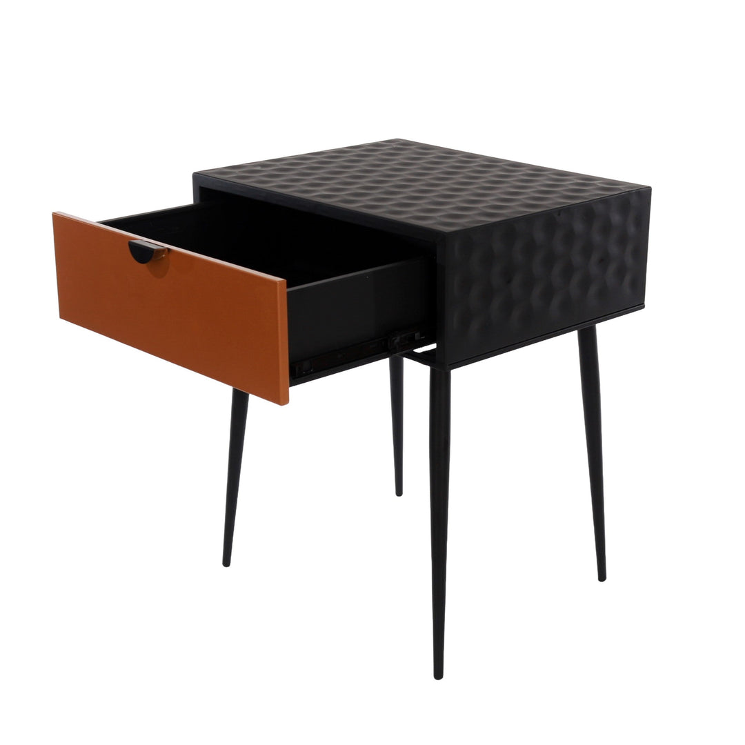 Options Jupiter Metal 1 Drawer Bedside Cabinet, Copper Drawer With Black Handle Legs Black Copper (Self Assembly) (DHD)