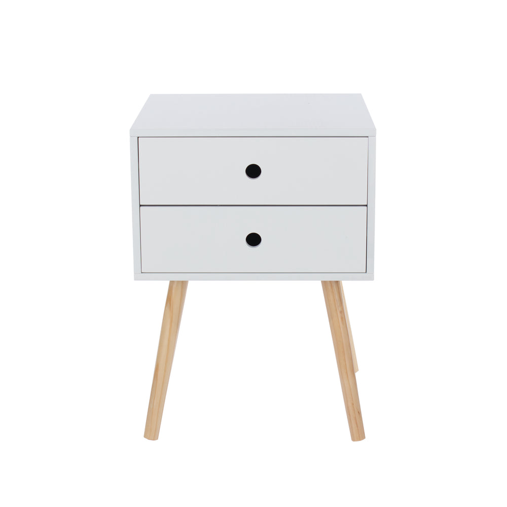 Options White Scandia, 2 Drawer & Wood Legs Bedside Cabinet  White Pine (DHD) Image 2