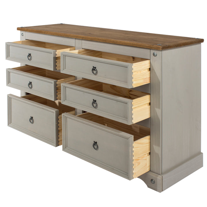 Corona Grey 3+3 Drawer Wide Chest  Grey Wax Antique Waxed Pine (DHD) Image 4